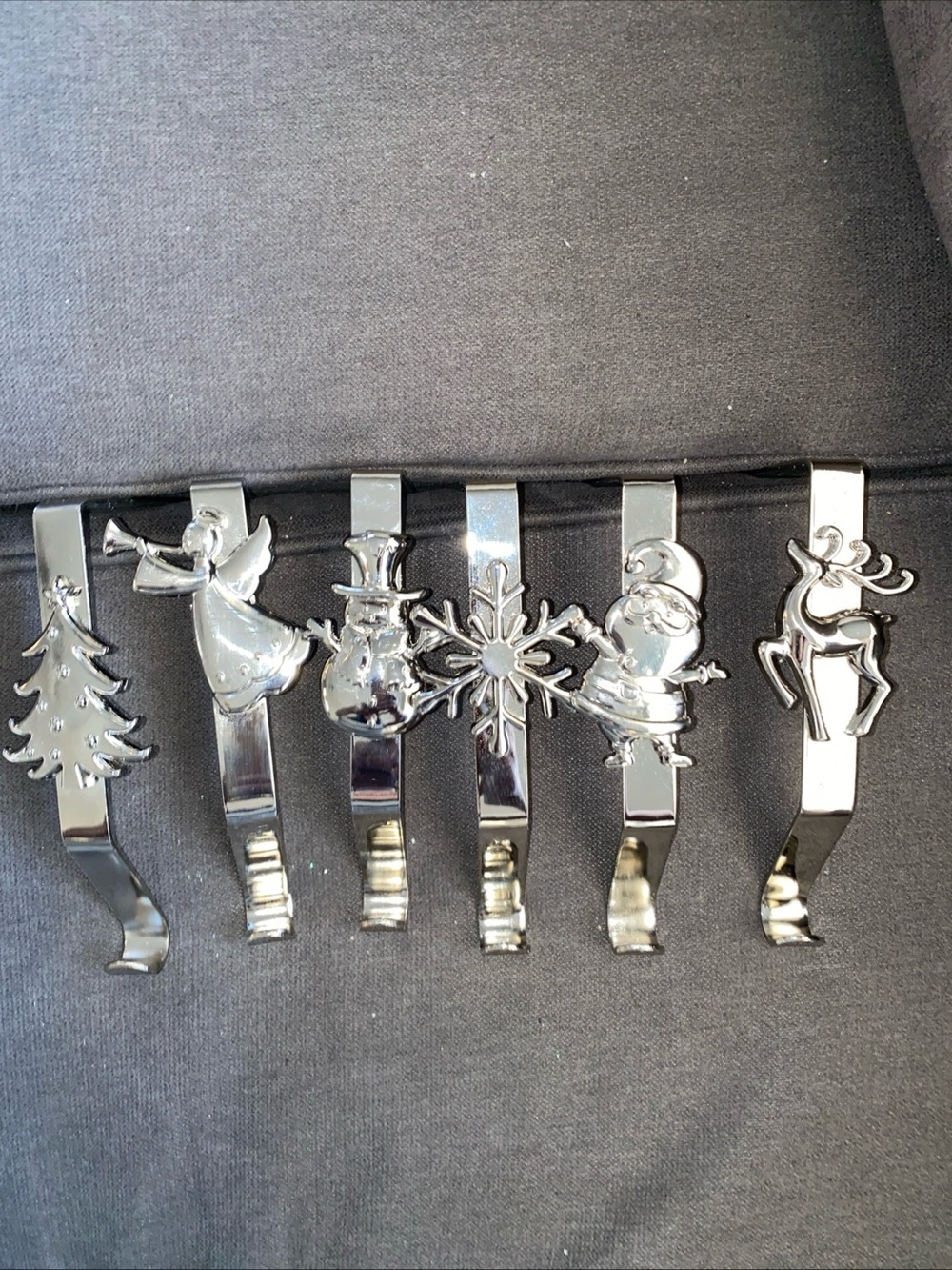 Holiday Silver Metal Stocking Hooks Set - 6 Decorative Clips